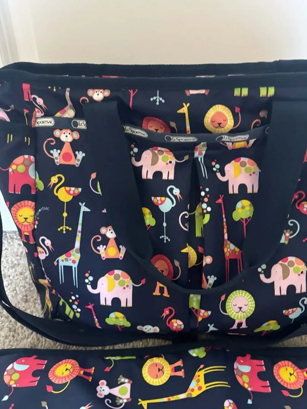 LeSportsac Ryan Baby Diaper Bag with Matching Changing Pad in Colorful Zoo Print